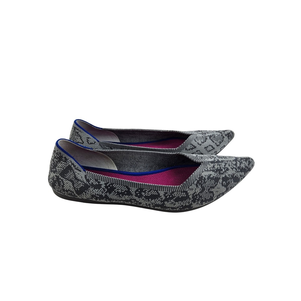 Rothys The Point Flats Grey Stone Snake Pointed Toe Knit Shoes Womens 10 Comfort